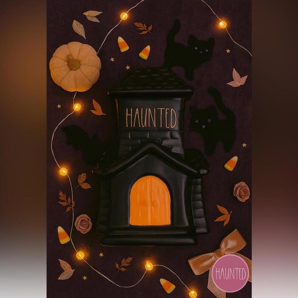 Rae Dunn Haunted House Ceramic Decor Black Orange Halloween NWT
